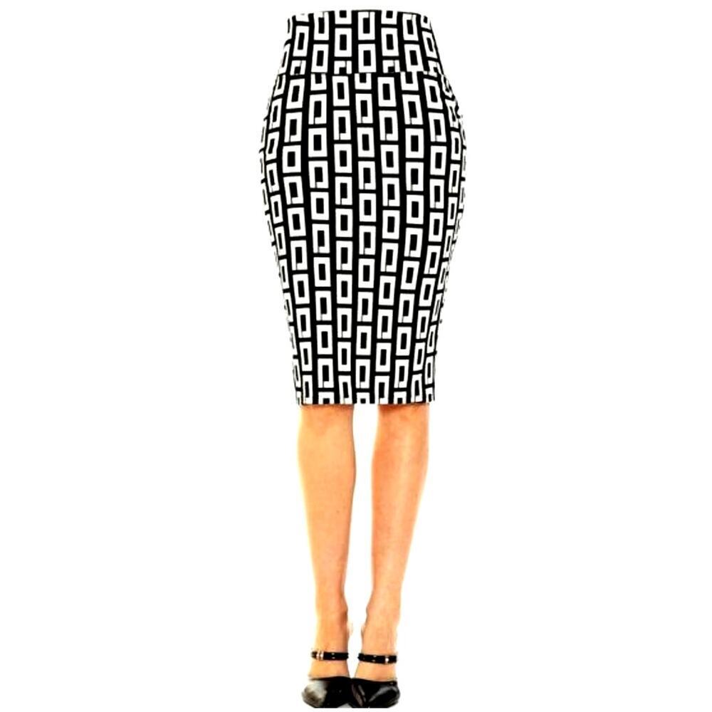 Ashley Stewart High Waist Geometric Black & White Pencil Office Skirt Size 18/20